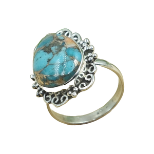 Blue Copper Oyster Turquoise <b>Ring</b> 925 Sterling <b>Silver</b> Handmade Vintage Floral <b>Statement</b> <b>Ring</b> Jewelry for Women Christmas Gift - Product Image 1
