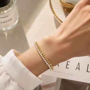 Double Layer Stainless Steel <b>Bracelet</b> 18K <b>Gold</b> Plated with Cubic Zirconia Tennis Chain for Women - Product Image 4
