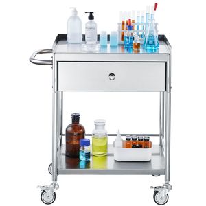 Chariot de laboratoire à 2 niveaux en acier inoxydable, capacité de 220 lb, roues silencieuses à 360°, tiroirs, chariot de rangement à capacité de 220 lb - Product Image 5