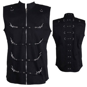 เสื้อกั๊กโกธิคผู้ชาย สไตล์พังก์ร็อก สีดำ ตกแต่งโซ่โลหะ สายรัด เสื้อกั๊กสำหรับขี่มอเตอร์ไซค์สำหรับผู้ชาย - Product Image 1