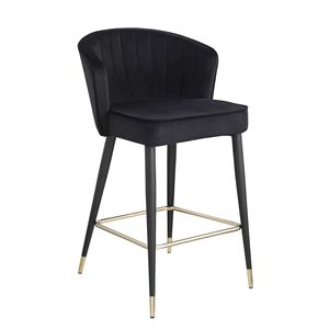 Taburete de Bar de altura de mostrador tapizado de terciopelo contemporáneo 20 "W X 21" D X 36,5 "H Patas de metal negro con punta dorada de canal profundo - Product Image 6