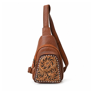 Handcrafted Western Floral <b>Tooled</b> Leather Sling Crossbody Bag for Women Vintage Shoulder <b>Backpack</b> Travel Casual Everyday Purse - Product Image 1