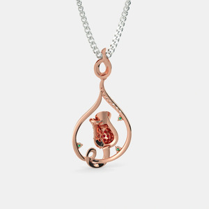 Two Tone <b>Ruby</b> Tulip Floral Lab Grown Diamond Teardrop Pendant <b>Necklace</b> - Product Image 6