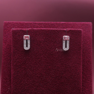IGI Certified Lab Grown Diamond Pink Emerald Cut Paperclip Stud <b>Earrings</b> in Solid 925 Sterling <b>Silver</b> Geometric <b>Earrings</b> - Product Image 1