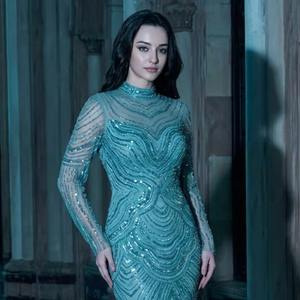 Nuevo Vestido de Noche con Lentejuelas y Manga Larga, Elegante Vestido de Gala Color Borgoña con Cuello Alto y Largo hasta el Suelo, Fabricante Mayorista - Product Image 1