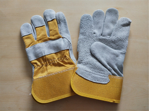 Gants de travail en cuir jaune, longueur poignet, avec manchette élastique, pour usage extérieur en hiver, style uni - Product Image 4
