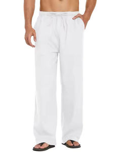 <b>Men's</b> 100% Cotton Casual Anti-Wrinkle Midweight Elastic Waist Beach Baggy Multi-Pocket Knitted Zipper Fly <b>Loose</b> Fit <b>Trousers</b> - Product Image 3