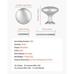 Set da 25 pomelli per mobili in ottone da 1,1 pollici, maniglie a fungo in lega di zinco per cassetti e ante, pomelli solidi per cucina e comò, ferramenta per armadietti - Product Image 5