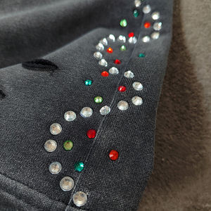 Pantalon de survêtement streetwear personnalisé en molleton bouclette, effet délavé soleil, coupe ample, délavé à l'acide, vintage, avec strass, pour homme - Product Image 5