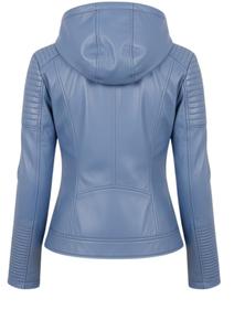 Women's Blue Hooded Moto <b>Jacket</b> with Full Zip and Pockets Regular Sleeves Windproof Unlined and Slim Fit - Product Image 4