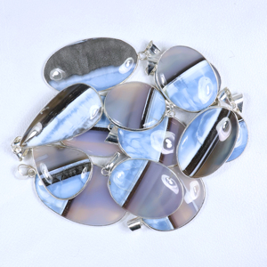 BISMILLAH GEMS Colgante de Calcedonia Azul Banda de Color Natural en Forma de Paz, Chapado en Plata de Ley, Estilo Bohemia, Moda Moderna - Product Image 4