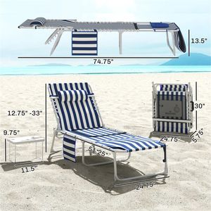 Sedia Pieghevole Blu e Bianca per il Tempo Libero, Sedia per Prendere il Sole e Relax - Product Image 5