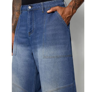 Jean décontracté pour homme, taille mi-haute, coupe droite, délavage clair effet soleil, coupe ample, 100% coton respirant, design personnalisé - Product Image 3