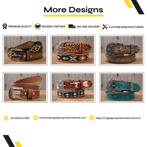 Wholesale Custom Western Style Feather Hand Tooled Grain Leather <b>Belt</b> for Men & Women High Quality Vintage Brown <b>Cowboy</b> <b>Belt</b> - Product Image 5