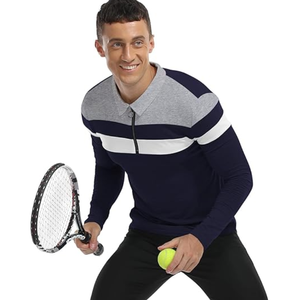 Polo à manches longues pour homme – Coupe ajustée en coton, col à revers décontracté avec fermeture éclair quart de tour, design basique - Product Image 6