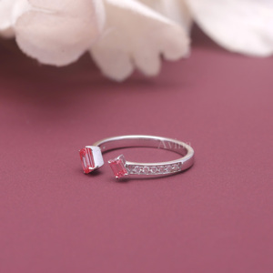 IGI Certified Lab Grown Diamond Open Ring 14K White / Rose & Yellow Gold Emerald Cut <b>Pink</b> Lab Grown Diamond Adjustable Wrap Ring - Product Image 2