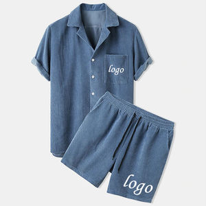OEM Custom Summer Wear Solid Mens Corduroy Shirts <b>Shorts</b> Set Mens Custom Two Piece Men Shirt and <b>Short</b> Sets - Product Image 1