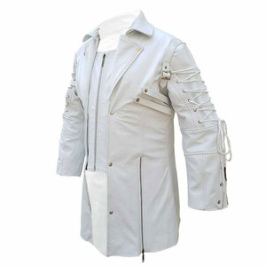 Chaqueta Moto Blanca para Hombre, Cuello Camisero, Estilo Biker, Color Sólido, Manga Larga, Cierre Frontal con Cremallera, para Otoño - Product Image 2