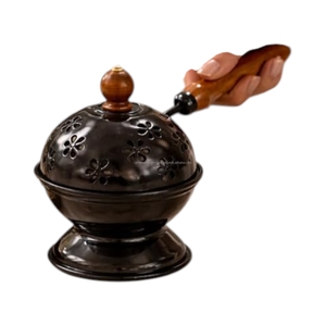 Handmade Iron Incense Burner Wooden Handle Floral Cut Lid Frankincense Bakhoor Burner Home <b>Decorative</b> <b>Accessory</b> - Product Image 2