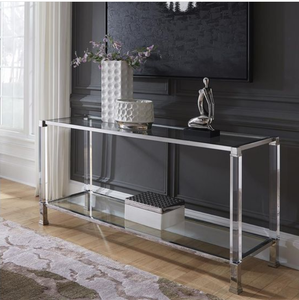 Console moderne en acrylique avec pieds effet verre transparent, longue table de réception, meuble d'entrée pour salon et maison - Product Image 1