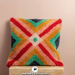 Tufted Boho Cushion Cover By <b>Indian</b> Textiles H/L Handwoven Decorative <b>Throw</b> Pillow Luxury Boho Pillow Cover - Product Image 1