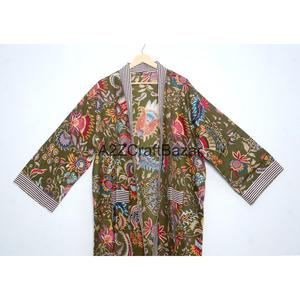 Robes de nuit kimono 100 % coton de luxe, élégantes, à imprimé animal, col en V, avec cordon de serrage, douces, respirantes, manches amples et fluides, décontractées et amples - Product Image 5