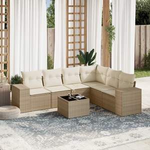 Set Divano da Esterno in Rattan Beige a 6 Posti, Arredamento da Giardino Contemporaneo in Vimini con Tavolino - Product Image 3