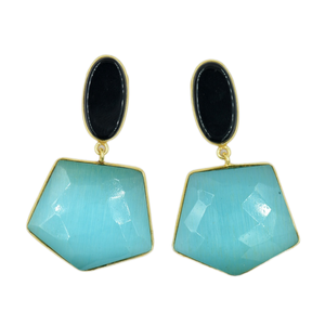 Monalisa bleu en argent sterling 925 avec boucle d'oreille en onyx noir bijoux à la mode plaqués or massif de haute qualité pour les fêtes - Product Image 1