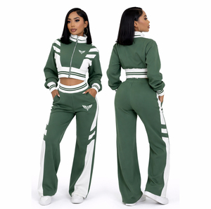 Custom 2026 Women Red Black 2 Piece Tracksuit Set Zip Up Crop Jacket Wide Leg <b>Pants</b> Casual Sporty Streetwear Outfit - Product Image 4