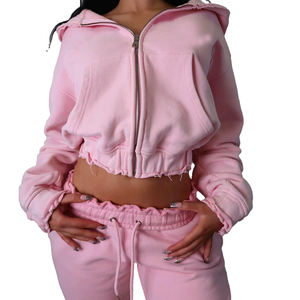 ชุดวอร์มเอวต่ำมีซิปรูดแบบลำลองสำหรับผู้หญิงชุดวอร์มทรงหลวมปักโลโก้ผ้าเทอร์รี่ผ้าปักลายสำหรับฤดูหนาว - Product Image 5