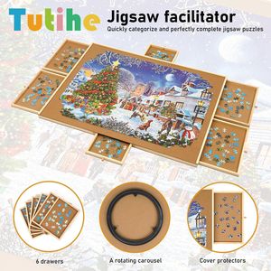 Tavolo Portatile in Legno per Puzzle 34x26 Pollici con 6 Cassetti, Organizzatore Girevole e Vassoi Lazy Susan per Puzzle - Product Image 2