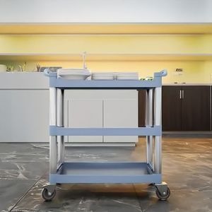 Chariot de cuisine portable à 3 niveaux gris, chariot utilitaire durable pour la maison, chariot de service alimentaire pour le rangement et l'organisation, îlots et chariots de cuisine - Product Image 3