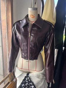 Veste en cuir PU pour femmes, veste courte sans manches à fermeture éclair, manteau de motard à col, vêtements d'extérieur pour streetwear - Product Image 3