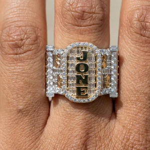 Bague de fiançailles personnalisée en argent sterling 925 avec diamant Moissanite, style Hip Hop pour homme, bijou statement style rappeur glacé - Product Image 3