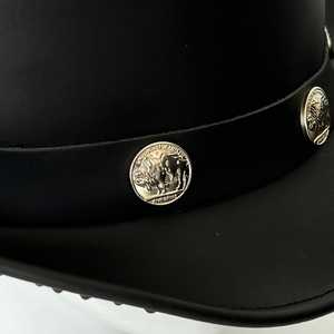 Unisex <b>Black</b> Leather <b>Top</b> Hat with Gold Coin Band 56-58CM Casual <b>England</b> Style Adult Four Seasons - Product Image 5