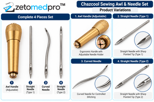 Juego de 4 agujas de coser de cuero con mango de madera y 3 agujas intercambiables con puntas rectas y curvas de acero inoxidable ZETOMEDPRO - Product Image 2