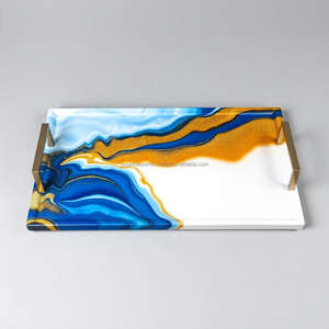 Luxury Ocean Themed Geode Style Epoxy Resin Serving <b>Tray</b> with Glossy Finish and Durable Handles for Snacks and <b>Drinks</b> - Product Image 6