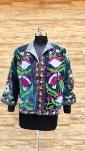 Handmade Multi Coloured Abstract Suzani Embroidered Jacket Vintage Boho Luxury Velvet <b>Coat</b> Artisan Hand <b>Stitch</b> Women Outerwear - Product Image 5