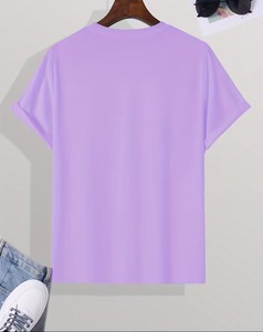 Men's Purple Short Sleeve O-Neck T-Shirt Regular Fit Casual Knitted Solid Color Blank Design - Product Image 2