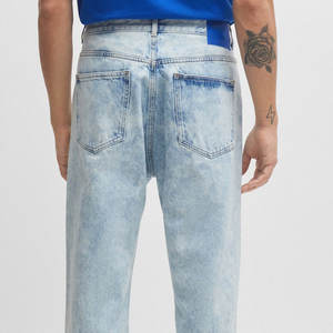 Jean en denim pour homme, coupe large, 100% coton, délavé à la pierre, avec bouton métallique à étiquette personnalisée fabriqué par le fabricant, noir délavé - Product Image 3