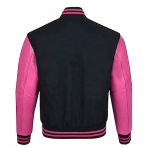 Plus Size <b>Mens</b> Wool Varsity <b>Jacket</b> Baseball Style Winter Ready Pink & Black Color - Product Image 2