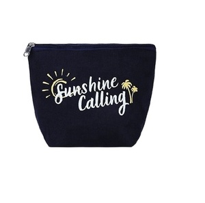 Pochette cosmétique en toile noire imprimée avec logo personnalisé pochette de maquillage en coton naturel recyclé écologique pochette cadeau mode à fermeture éclair en argent - Product Image 2