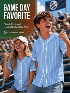 Maillot de baseball pour homme à manches courtes, bleu clair uni, col baseball, boutonnage frontal, coupe classique, en polyester respirant - Product Image 5