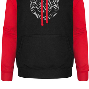 Sudadera con capucha de dos tonos con mangas raglán, cara sonriente de diamantes de imitación, cremallera completa, estilo urbano, unisex - Product Image 4