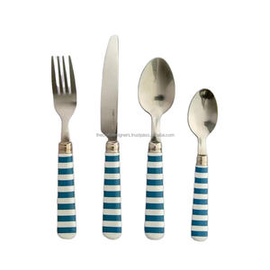 Juego de Cubiertos Reutilizables de Acero Inoxidable con Mangos de Resina para Restaurantes y Cafés, Aptos para Alimentos, Suministros para Eventos y Fiestas - Product Image 1