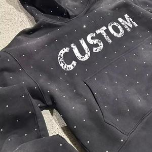 Sweat-shirt à capuche pour homme avec motif en strass, style streetwear oversize, en coton, tendance - Product Image 4