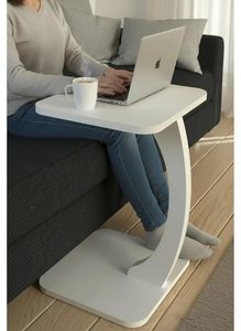 Table d'appoint en bois en forme de C pour canapé et lit |   Table pour ordinateur portable en bois massif |   Table d'appoint gain de place pour salon (blanche, carrée) - Product Image 3