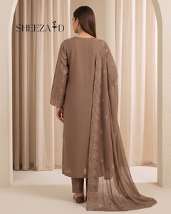 Conjunto de Shalwar Kameez de Chifón Marrón con Bordado Floral para Mujer, Traje Étnico de India y Pakistán SHEEZA.D, Algodón AMIGABLE CON LA PIEL - Product Image 4