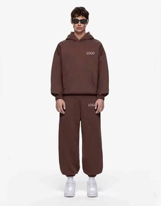 Survêtement en coton marron pour homme, coupe droite, longueur intégrale, design 2-en-1, en polaire épaisse et respirante, tenue décontractée et sportive pour l'automne, avec détails latéraux - Product Image 1