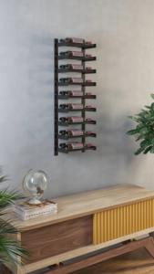 Porte-bouteilles mural en métal noir de style industriel moderne avec une capacité de 9 bouteilles, étagère de présentation de bouteilles de vin avec étiquettes orientées verticalement - Product Image 2